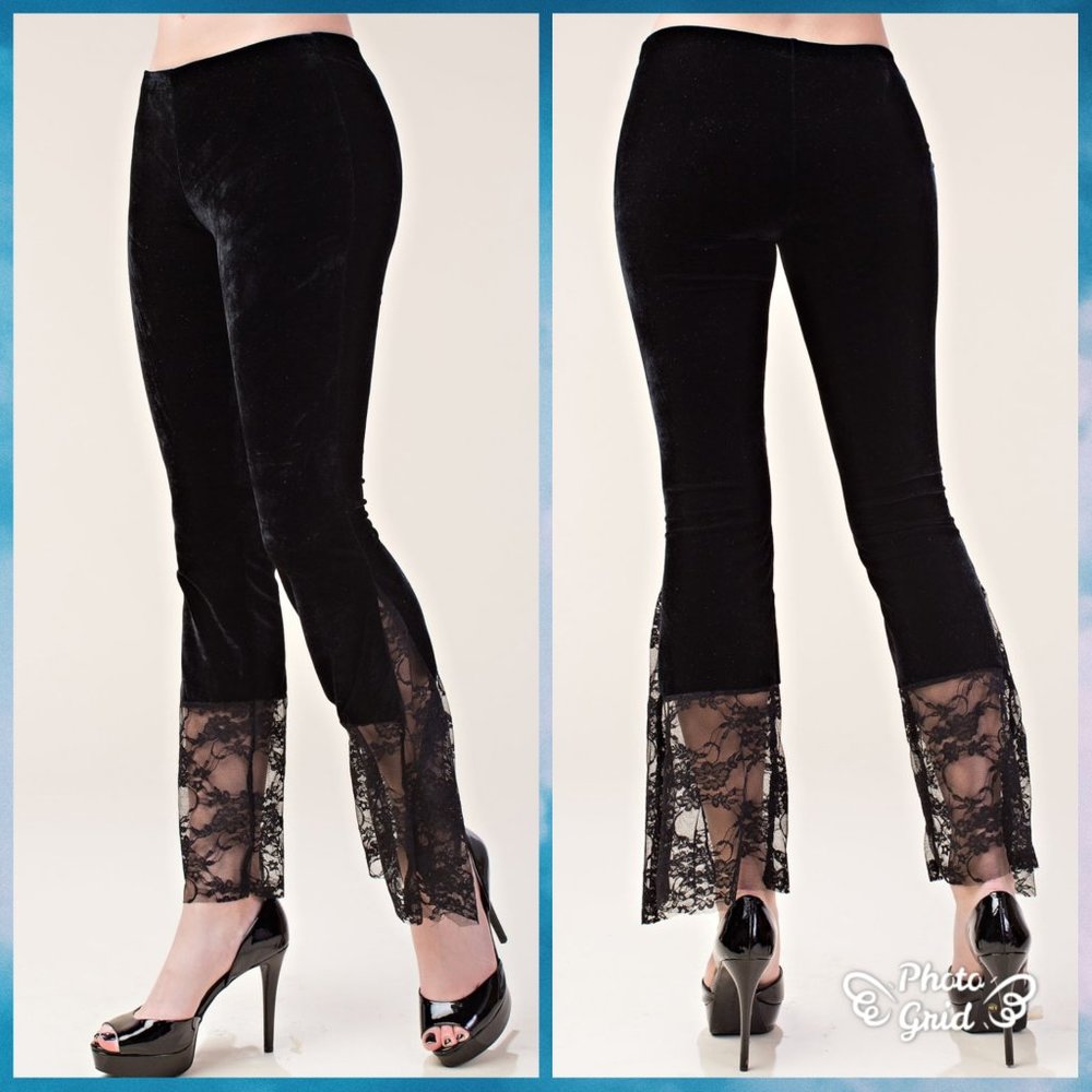 CLEARANCE NEW VOCAL BLACK VELVET STRETCHY SOFT LEGGINGS LACE PANTS S M L XL